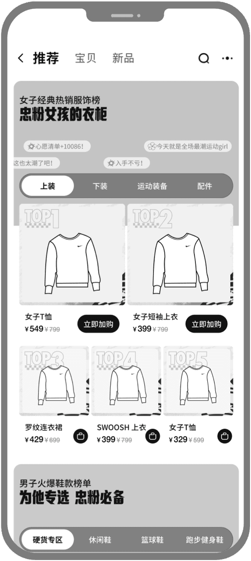 Female product section low-fidelity wireframe.